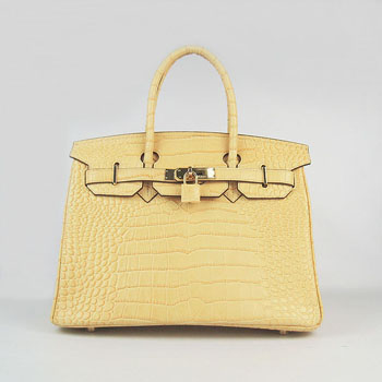 Hermes Birkin 30Cm Crocodile Stripe Handbags Yellow Gold